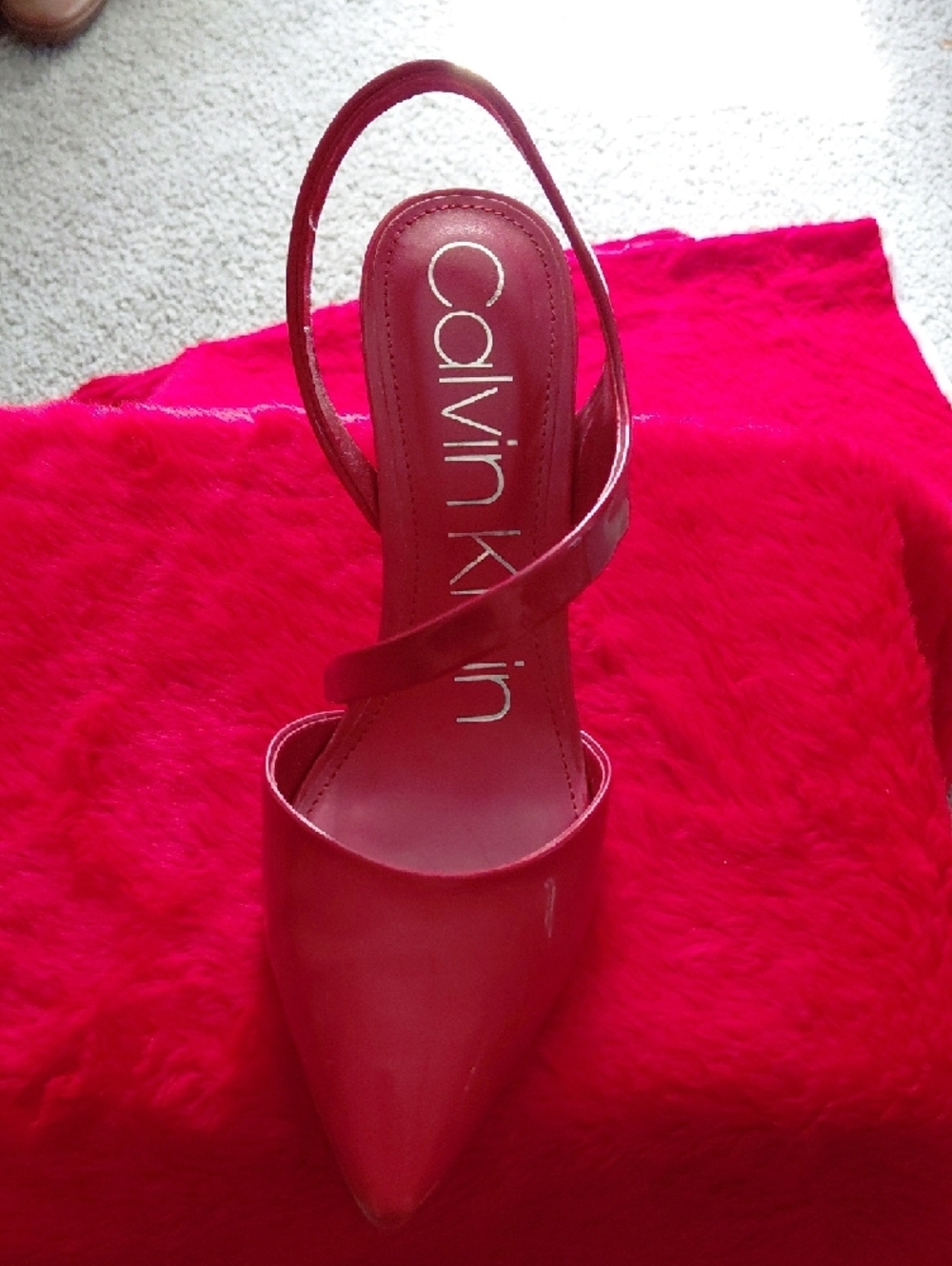 Calvin Klein Red Patent Pointed Slingback Pumps